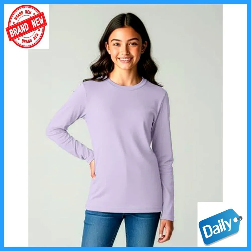 Girls Long Sleeve Cotton Tees 4-Pack Athletic Fit Youth Sizes 6-16